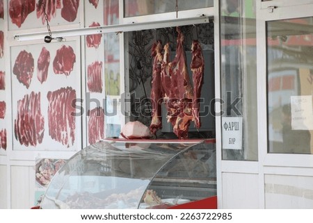 without names and trademarks meat on hooks food trade in the oriental bazaar