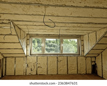 without thermal bridges. Insulation is quick and does not require complex construction modifications. we use different types of insulation: cellulose, glass wool, basalt wool, polystyrene - Shutterstock ID 2363847631