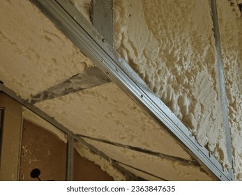 without thermal bridges. Insulation is quick and does not require complex construction modifications. we use different types of insulation: cellulose, glass wool, basalt wool, polystyrene - Shutterstock ID 2363847635