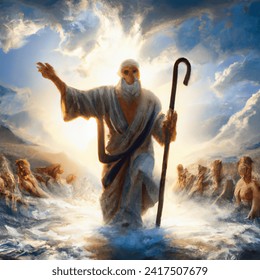 Witness Miraculous Moment Moses Parts Red AI-generated image 2417507677