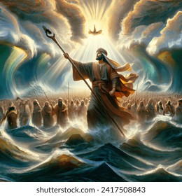 Witness Miraculous Moment Moses Parts Red AI-generated image 2417508855