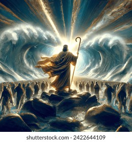 Witness Miraculous Moment Moses Parts Red Imagen generada por IA