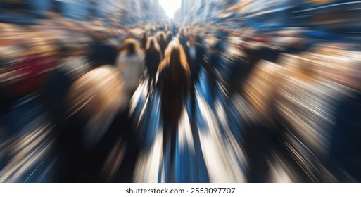 Witness the vibrant chaos of an urban crowd in motion, capturing the essence of bustling street life filled with diverse individuals and dynamic energy. - Powered by Shutterstock