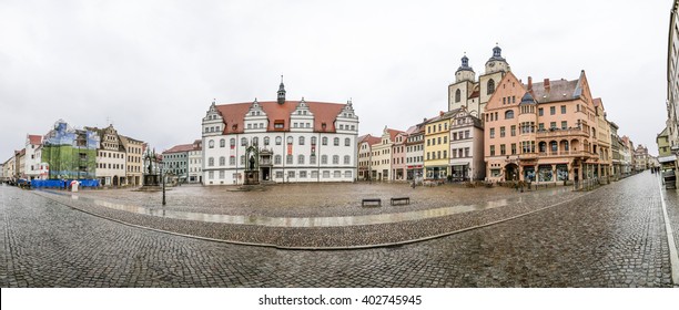 WITTENBERG, GERMANY - MAR 25, 2016: The Main Square of Luther City Wittenberg in Germany. Wittenberg is UNESCO World Heritage Site.