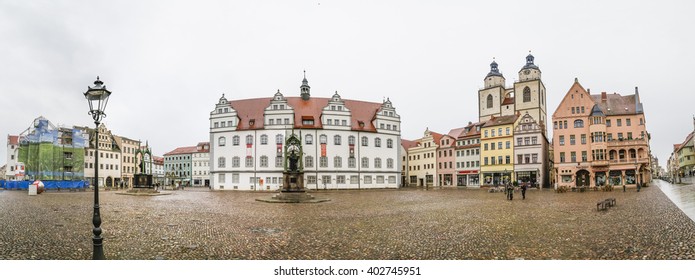 WITTENBERG, GERMANY - MAR 25, 2016: The Main Square of Luther City Wittenberg in Germany. Wittenberg is UNESCO World Heritage Site.