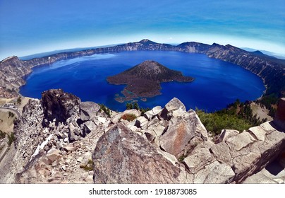 Wizard Island Nestled In Crater Lake