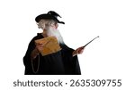 Wizard old man casting spell with magic wand