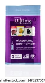 Wnneconne, WI - 3 September 2019:  A Package Of Ultima Replenisher Electrolytes Drink Mix On An Isolated Background.