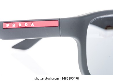 Wnneconne, WI - 4 September 2019:  A Pair Of Prada Luna Rossa Polarized Sunglasses On An Isolated Background.