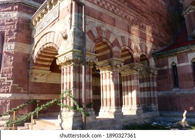 Woburn, MA - December 27 2020: Romanesque Revival Architecture At The Woburn Public Library