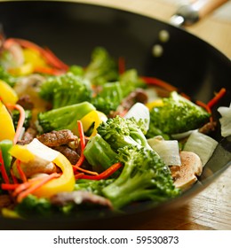 Wok Stir Fry With Selective Focus