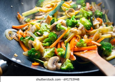 Wok Stir Fry With Vegetables Steaming