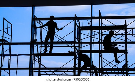 Woker Silhouette On Scaffold Contruction Safty Working Business