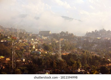 Wokha, Nagaland, India - November 2017: Misty Landscape During Golden Hour Of The Green, Hilly Town Of Wokha In The State Of Nagaland In Northeast India.