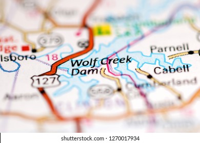 Wolf Creek Dam. Kentucky. USA On A Geography Map