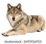 Wolf Lying on White Background – Detailed Portrait