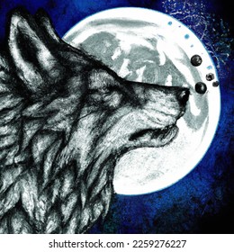 Wolf in moon light digital art