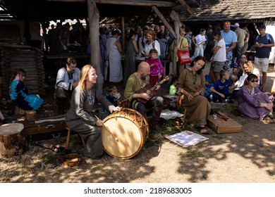 WOLIN, POLAND - AUGUST 6, 2022: XXVII Festival Of Slavs And Vikings, Artists Playing Medieval Music