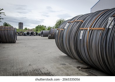 WOLVERHAMPTO, UNITED KINGDOM - Jun 17, 2012: The Steel Wire Rod Coils In The Factory Yard, Wolverhampto, United Kingdom