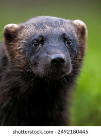 Wolverine (gulo gulo) portrait in the forest