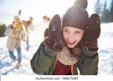 Woman About To Be Hit With A Snowball