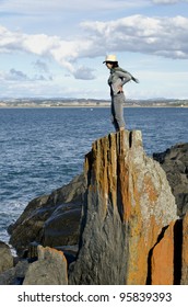 Woman Admiring View From Rocks, Devonport, Tasmania, Australia