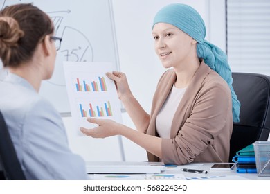 Woman After Chemotherapy At Work, Talking With Boss