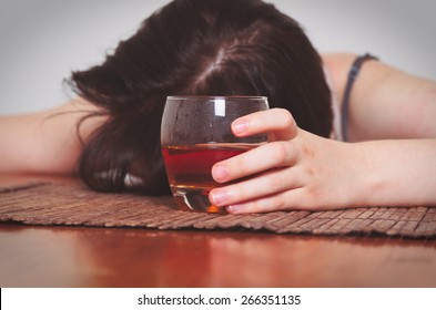 Woman With Alcohol Addiction Concept,shallow DOF