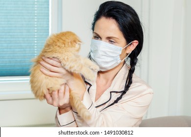 Woman is allergic to cat.Concept of allergies to cats