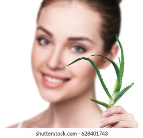 Woman With Aloe Vera Plant And Perfect Ski