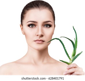 Woman With Aloe Vera Plant And Perfect Ski