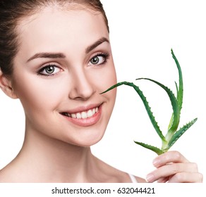 Woman With Aloe Vera Plant And Perfect Ski