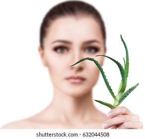 Woman With Aloe Vera Plant And Perfect Ski