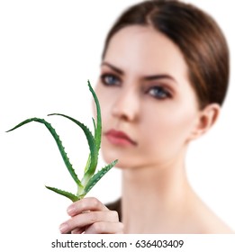 Woman With Aloe Vera Plant And Perfect Ski