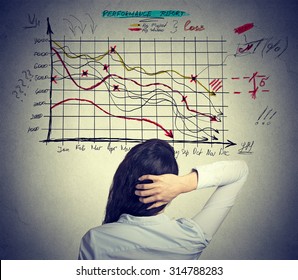 Woman Analyst Solving Bad Economy Problem. Stressful Business Life Concept 