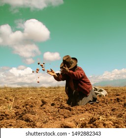 Woman in the Andes - Potatoe harvest in Peru