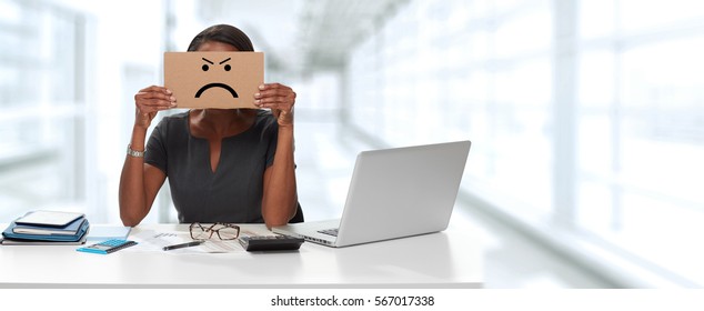 Woman With Angry Cardboard On Face