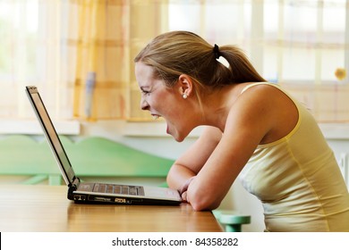 A Woman Angry Over Your Computer. Problems With Hardware, Software And Internet Shopping