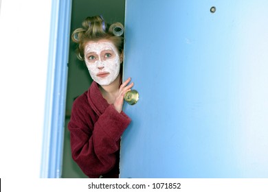 Woman Answering Door Unprepared