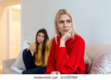 Woman apologizes to her friend after fight. Repentant woman hope for forgiveness from sad pensive friend. Family on verge of divorce. Couple treason problem concept