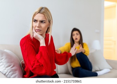 Woman Apologizes To Her Friend After Fight. Repentant Woman Hope For Forgiveness From Sad Pensive Friend. Family On Verge Of Divorce. Couple Treason Problem Concept