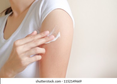 Woman Applying Arm Cream,lotion , Hygiene Skin Body Care Concept.