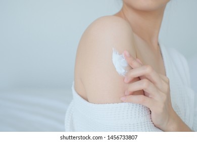 Woman Applying Arm Cream,lotion , Hygiene Skin Body Care Concept.