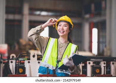 Woman Asian Engineer Working Control Machine In Factory.
Asia Women Worker Control Machine With Manufacturing Of Industry.