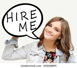 Woman Asking To Get Hired.
Sign Saying 