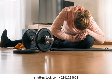 Woman Athlete Streching At Home After Workout