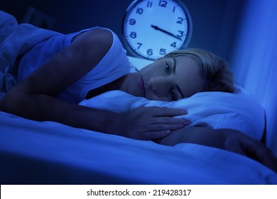 Woman Awake Early In The Morning, Having Insomnia.