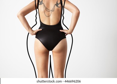 Woman From The Back With A Shape Of Fat Woman Around. Loose Weight Concept