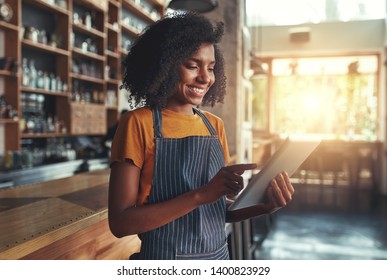 Woman Barista Take Order With Tablet