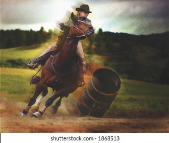 Woman Barrel racing Illustration